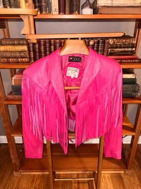 Vintage Hot Pink Fringe Leather Jacket by Valerio Size M Made in USA